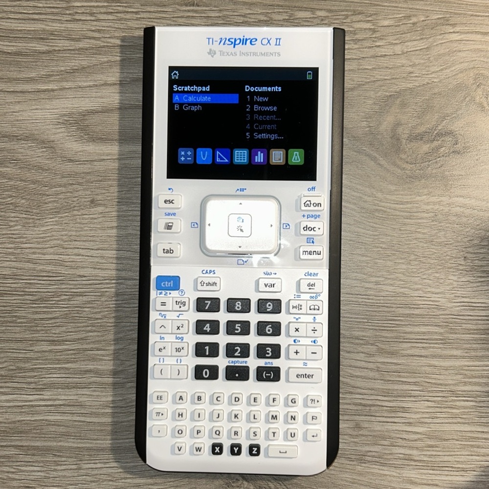 Blue and white Texas Instruments nspire CX II